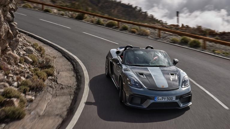 2024 Porsche 718 Spyder RS in grey.